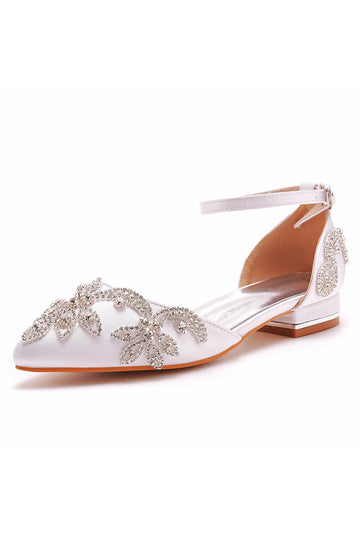 Zapatos de novia blancos de punta puntiaguda con abalorios